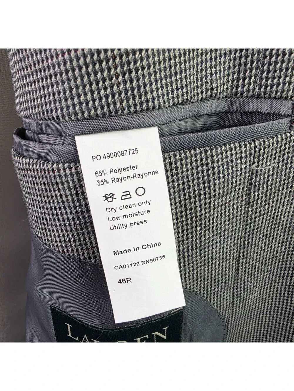 Lauren Ralph Lauren Sport Coat Blazer Mens 46L Grey Houndstooth Silk Wool